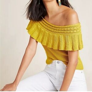 Anthropologie Yellow Off-Shoulder Knit Top